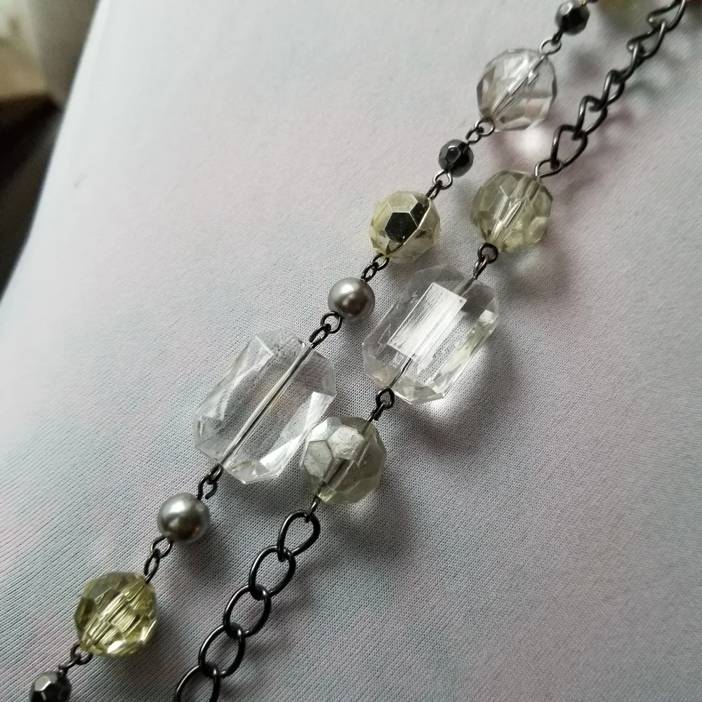 Long chunky necklace two strand dark silver tone